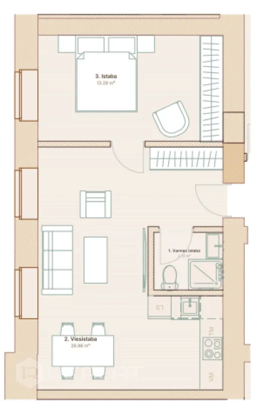 Mieszkanie 2 pokoi 43 m² Ryga, Łotwa